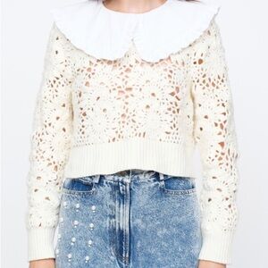 Sea NY Women’s Zandra Combo Sweater with collar , Size S, Cream Color
SAMPLE